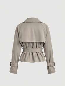 SHEIN Clasi Women Button-Up Tie Waist Trench Coat In Fall/Winter , Casual Spring - Khaki - View 4