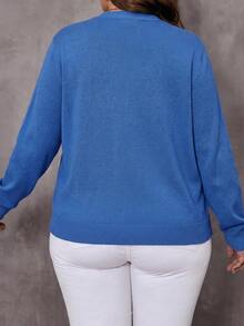 EMERY ROSE Plus Size Solid Color V-Neck Long Sleeve Cardigan - Blue - View 2