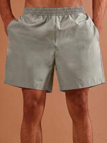 SUMWON Celana Pendek Pantai Regular Fit Model Tarik dengan Pinggang Elastis dan Kantong Samping untuk Liburan Musim Panas - Light Grey - View 7
