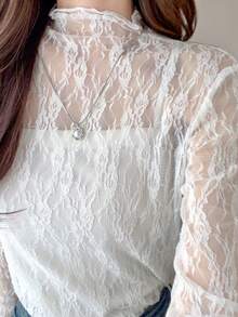FRIFUL 女款蕾絲性感百搭約會出遊長袖上衣 - 白色 - 查看 4