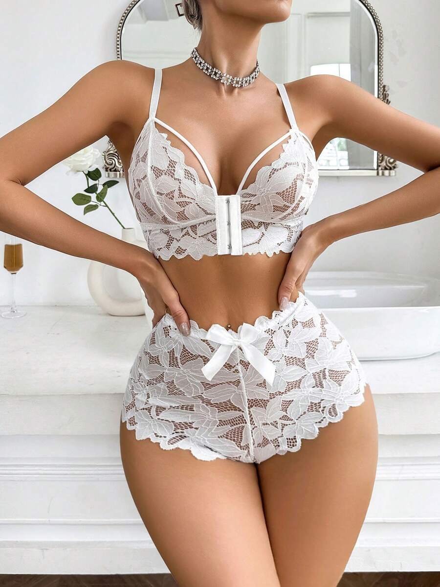 Seduluxe 蕾絲前扣式女用無鋼圈內衣 1 件裝 - 白色 - 查看 1