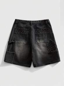 ROMWE MEN Grunge Punk Men's Casual Washed Denim Shorts, Summer - Black - View 2