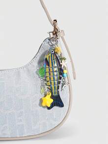 ROMWE Kawaii 1 pieza Llavero de pez tropical hecho a mano con color dopamina, cebo de imitación para primavera y verano, colgante de anzuelo de pez de varios segmentos, estilo festivo/oceánico - Multicolor 6 - Ver 6