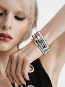 MortiRose 5pcs/Set Minimalist Elegant Luxury Sparkling Star Bangle Bracelets, High-End Titanium Steel Bracelets For Women - Silver 1 - View 5