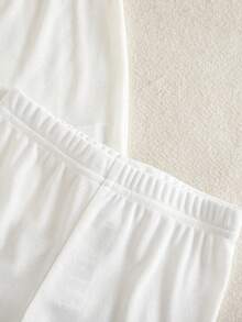 Set Pakaian Dalam 3 Potong untuk Anak Perempuan Musim Semi/Panas, Atasan Tank Top dan Celana Pendek, Bordir Pita, Aneka Warna, - Putih - View 5