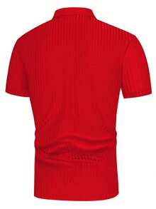 Manfinity Homme Men Solid Ribbed Knit Polo Shirt, Formal - Red - View 2