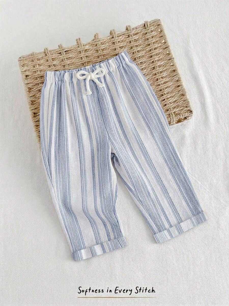 Cozy Pixies Baby Boy Colorful Striped Elastic Waist Casual Comfortable Pants,Kids - Dusty Blue - View 1