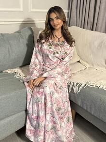 Yasmyna فستان عربي أنيق مطبوع بالزهور ومطرز للنساء - متعدد الألوان - مشاهدة 8