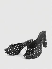 CUCCOO LuxiPop 2026 High-Heeled Platform Sandals Women's New Peep Toe Polka-Dot Satin Thick-Heeled Slippers Summer - Black - View 7