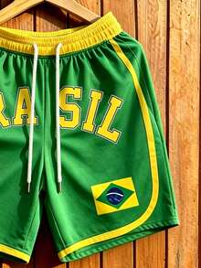 Aesthetic Post Men Contrast Color Elastic Waist Drawstring Casual Digital Print Shorts, Summer, Holiday - Multicolor - View 4