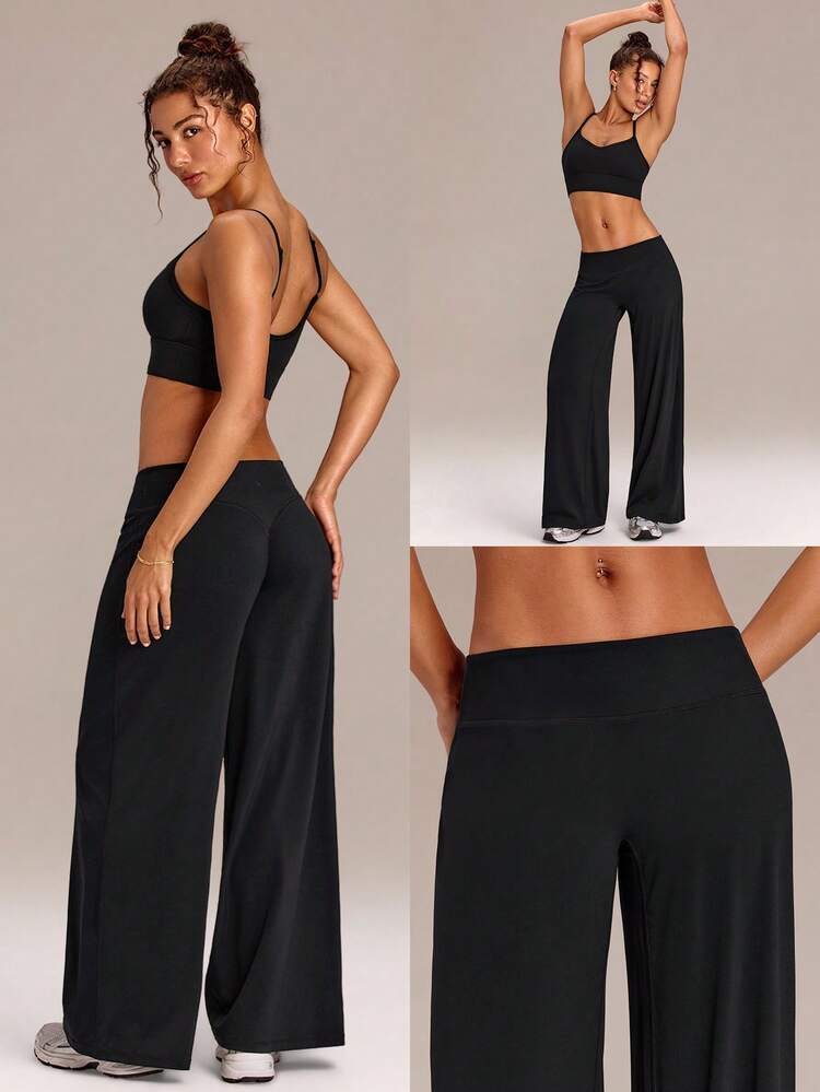 32" FeatherFit™-Air Glow Pulse Low-Rise Peakbum Wide Leg Capri Leggings With Back Pocket Low Impact Training Running Workout Gym Fitness Daily Wear
