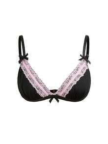 AltBold 1pc Lace Patchwork Women's Bra (Wireless) Black Summer Y2k - Multicolor - View 3