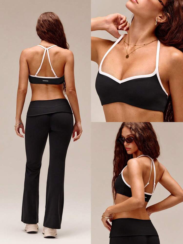 FeatherFit™ All-Star Glow Soft Lightweight Anti-Slip Color-Contasting Neckline Demi Sports Bra Yoga Pilates Studio Daily Active Wear
