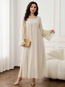 Yasmyna Women's 3D Floral Applique Arabian Dress - Apricot - View 4
