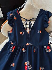 SHEIN LUNE CURVE Women's Plus Size Hooded Print Chiffon Shirt, Casual Open Front Vacation Style, Versatile Choice For Spring, Autumn And Summer - Navy Blue - View 7