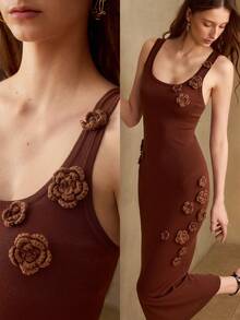 MOTF PREMIUM SPRING/SUMMER STEREO FLORAL SLIM FIT SWEATER DRESS - Coffee Brown - View 8