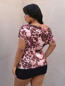 Rustia Plus Size Spring/Summer Minimalist Sexy Polka Dot Ruffle Neck Sleeveless T-Shirt Party Hot Pink - Multicolor - View 2