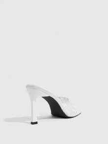 CUCCOO SZL Sexy White Square Toe Stiletto High Heels Women's Outer Wear Backless Sandals Mesh Embroidery Open-Toe Drag Summer - White - View 3