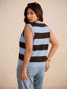 Elaquor Plus Size Sleeveless Knitted Sweater Vest, Fashionable For Summer,Business Casual Woman In Fall/Winter - Blue - View 2