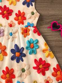 少女休閒可愛趣味紋理碎花紅色復古風田園碎花無袖中長洋裝，適合夏季，碎花、洋裝、圓點、圖案、日系可愛 - 彩色 - 查看 5