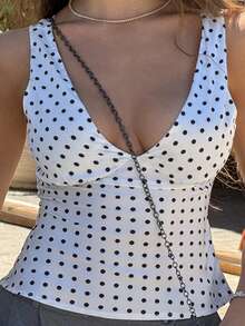 Sindi Myftari Women's Elegant Polka Dot Print V-Neck Camisole For Commuting, Summer,Summer Top Casual White - White - View 7