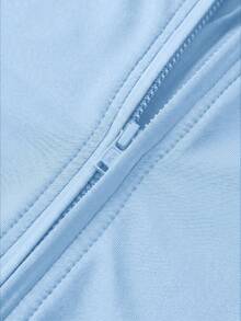 SHEIN Tween Girls Zip Up Half Zip Unitard,Back To School,Leisure Outing,Kids - Baby Blue - View 6