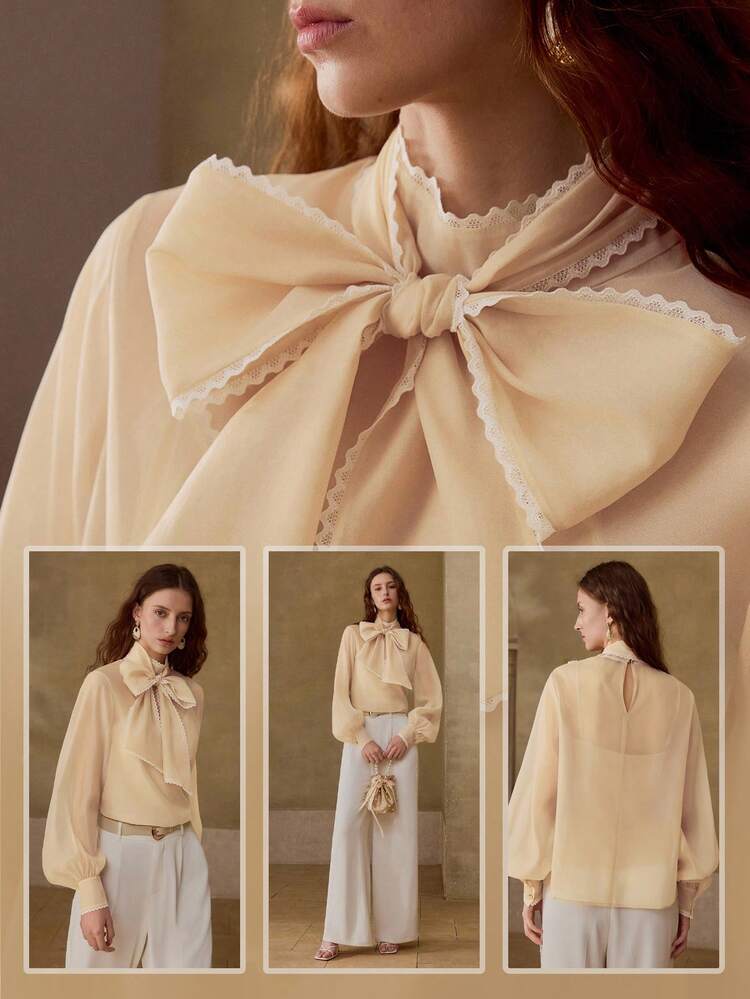 ELEGANT ORGANZA TWIST COLLAR BLOUSE