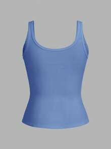 Slaydiva Casual Basic Racerback Sleeveless Deep U-Neck Narrow Ribbed Cornflower Blue Camisole -C Everyday Summer - Blue - View 2