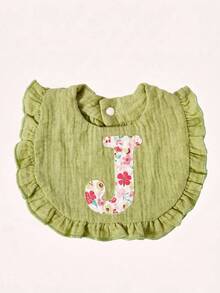 Cozy Pixies 1 Piece [A-Z] 26 Letter Embroidered Baby Bib 26 Ruffle Edge Saliva Towel, Newborn Spit Milk Bib Multi-Color Optional Baby Meal Bag - Multicolor - View 9