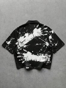 GENTILAND Men's Casual Print Short Sleeve Shirt, Summer Shirts For Men Graphic Short Sleeve Shirt Y2K Print Oversized Shirt Streetwear - Black - View 3