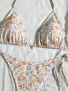 Swim Vcay 女款夏季海灘度假金屬吊墜掛脖綁背性感比基尼套裝 - 彩色 - 查看 7
