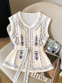 Selianne Women's Sleeveless Waist-Cinched Bow Print Blouse - Multicolor - View 6