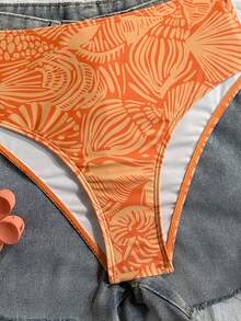 Swim Vcay 焦橙色貝殼側邊高腰比基尼泳褲肩帶兩件式比基尼套裝 女款海灘度假泳衣 夏季熱帶風 - 彩色 - 查看 4