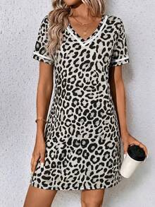 Easowa 女款夏季休閒豹紋短洋裝 - 彩色 - 查看 5