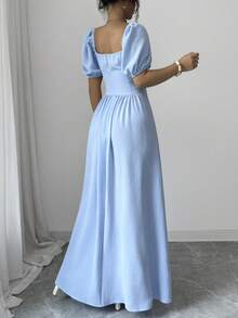 Selianne Women's Textured Pleated Elegant Waist-Cinched Dress Vacation Blue Summer - Blue - View 2