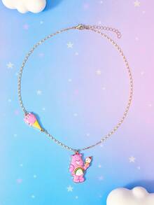 SHEIN X Care Bears 跨境新款創意卡通圖案吊墜項鍊，IP聯名設計，可愛個性化，簡約大方，穿搭飾品，適合各種派對、演唱會、節日，精美禮物 - 金色 - 查看 2