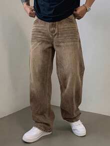 DAZY Jeans largos azules desgastados y lavados para hombre, primavera/otoño - Marrón - Ver 5