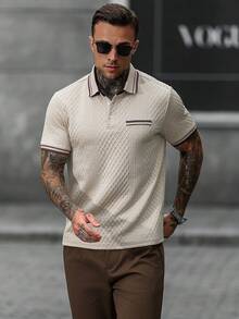 Manfinity CasualCool 男士夏季休閒高爾夫 Polo 衫，短袖通勤老錢風，復古 Y2K 街頭風，適合日常休閒、戶外活動與辦公正式場合 - 卡其色 - 查看 4