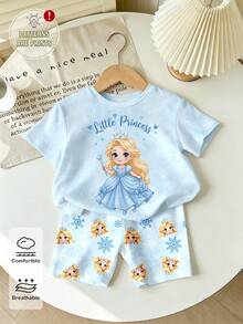 Set Kaos dan Celana Pendek Ketat Bersepeda Motif Putri Salju, Bintang, dan Hati untuk Anak Perempuan - MultiWarna - View 6