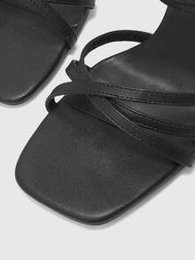 CUCCOO BIZCHIC Square Toe Black French Sexy Strap Women's Sandals Dating Commuter Versatile Summer - Black - View 8