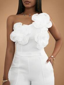 Slaydiva Top Only(Without Bottom),Valentine's Day Elegant Sexy One Shoulder Tie-Up Floral Decor Top For Women, Party Wear, Spring/Summer - White - View 7