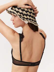 Elorette French Lace Mesh Lace Bra, Elegant Autumn Lingerie - Black - View 4