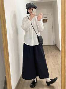 DAZY 女款素色圓領長袖單排扣休閒襯衫 - 白色 - 查看 5