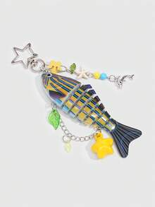 ROMWE Kawaii 1 pieza Llavero de pez tropical hecho a mano con color dopamina, cebo de imitación para primavera y verano, colgante de anzuelo de pez de varios segmentos, estilo festivo/oceánico - Multicolor 6 - Ver 3