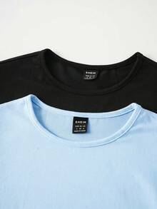 SHEIN BASICS 2件裝休閒素色針織圓領長袖女款連身衣 - 彩色 - 查看 7