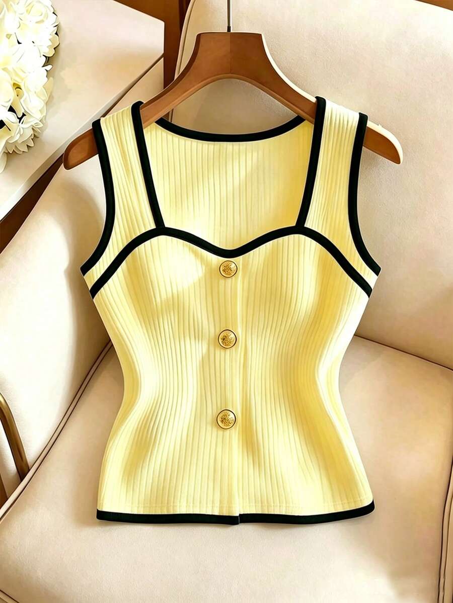 Qadelle Ladies' Vest With Textured Texture Material For Vacation Wear Summer Tops White Top - Pale Yellow - View 1