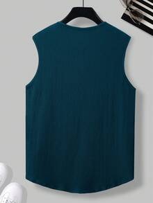 Manfinity Homme Men's Letter Print Distressed V-Neck Casual Versatile Tank Top - Teal Blue - View 2