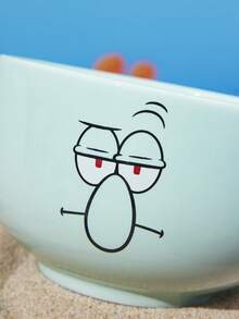 SpongeBob SquarePants | SHEIN 1個 4.7英吋/12公分碗口卡通圖案印花穀物碗，耐冷耐熱，可用於微波爐和洗碗機，適合盛裝米飯、穀物、優格等，海綿寶寶、派大星、章魚哥、蟹老闆 - 淺灰綠 - 查看 4
