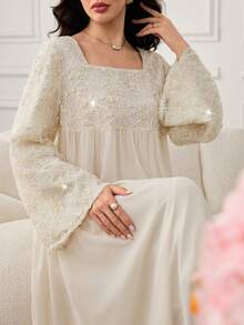Yasmyna Women's 3D Floral Applique Arabian Dress - Apricot - View 8