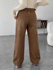 SHEIN Maternity Polka Dot Pocket Button Casual Smart Romantic Loose Fit Formal Gender Reveal Going Out Jeans Fall Festival Party Brown - Blue - View 2